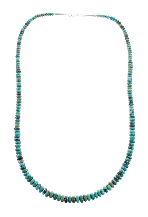 Native American Sterling Silver And Turquoise Graduated Rondelle Bead Necklace JX125514
